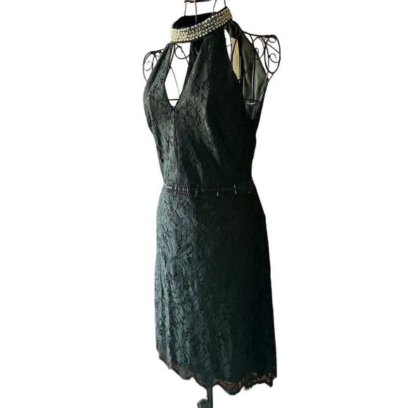 Francesca's Beaded Halter Neck Sleeveless Black Dress SZ M Party Cocktail Short - Picture 3 of 10